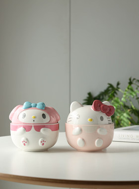 复古款HelloKitty美乐蒂陶瓷饭碗汤碗带盖炖盅可爱少女心礼物餐具