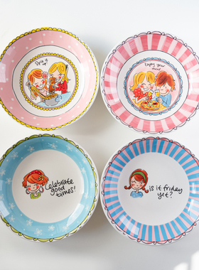【梦田良品】BLOND荷兰太太亚洲系列出口手绘陶瓷餐盘9寸圆形深盘
