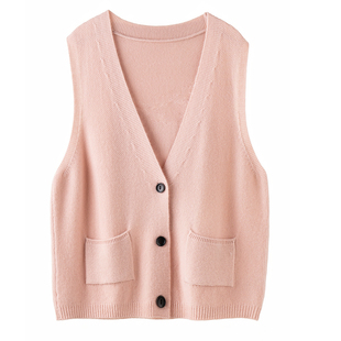 2025夏秋新款羊绒衫女100纯山羊绒纯色V领针织开衫透气通勤马甲