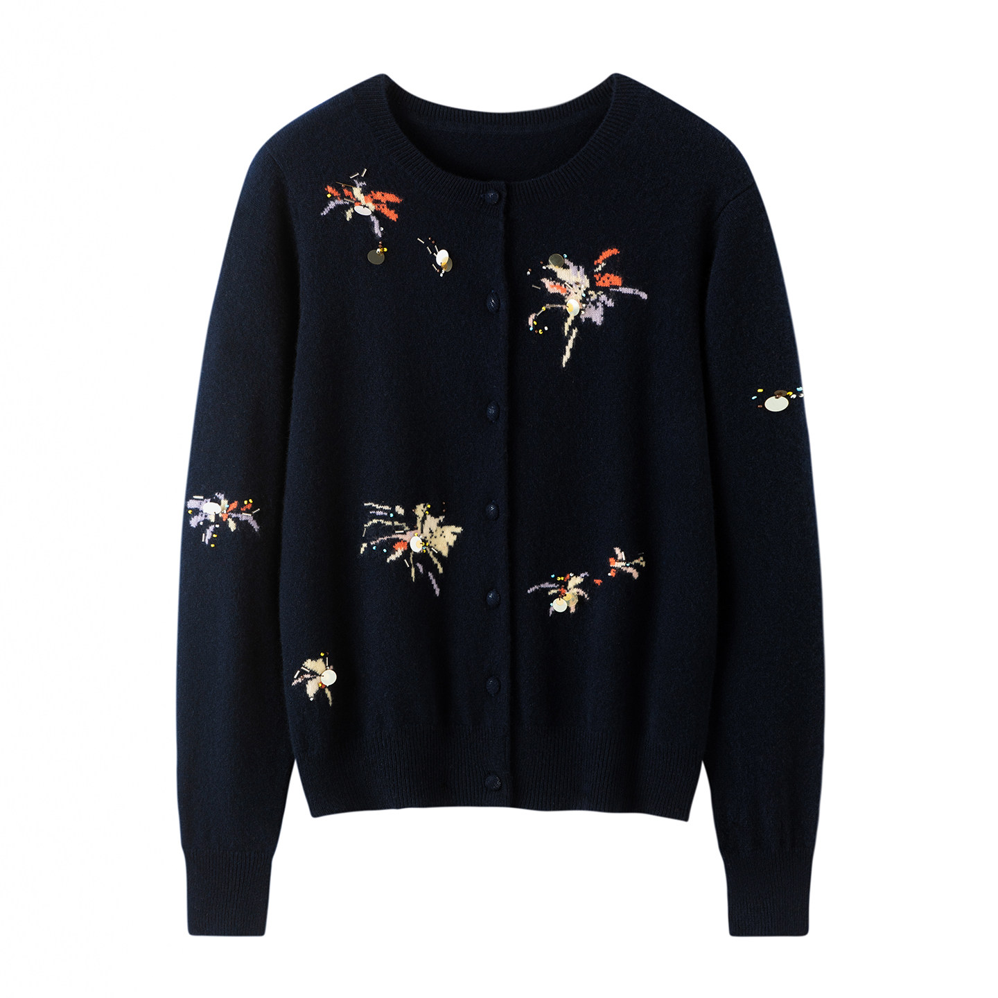 高级感baby山羊绒100%纯山羊绒衫女圆领嵌花钉珠针织开衫毛衣外套,女装/女士精品,羊绒衫,淘宝优惠券,粉丝福利购,淘宝优惠卷