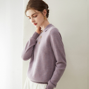 POLO领山羊绒衫女100纯羊绒针织长袖毛衣宽松秋冬高级感上衣打底