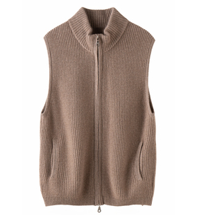 气质精致~100纯羊绒马甲背心女韩系别致半高领无袖拉链针织衫上衣