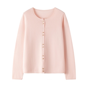 羊绒衫女100纯山羊绒秋冬新款圆领粉色针织外套长袖薄款毛衣开衫