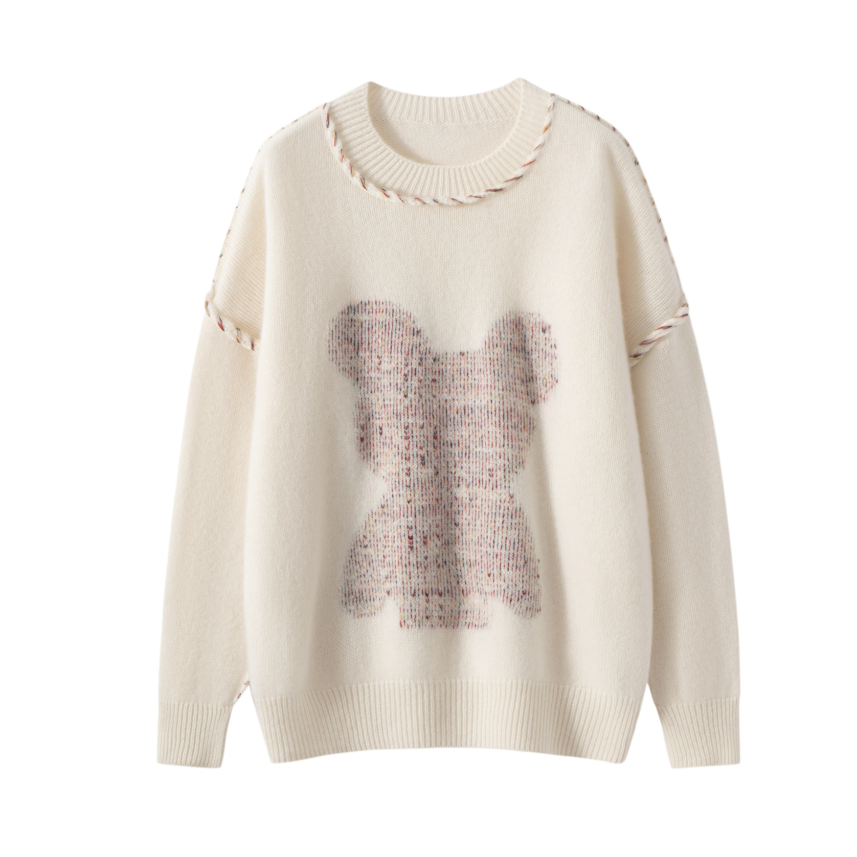 重工小熊图案提花羊绒衫女圆领加厚毛衣秋冬新款针织山羊绒打底衫,女装/女士精品,羊绒衫,淘宝优惠券,粉丝福利购,淘宝优惠卷