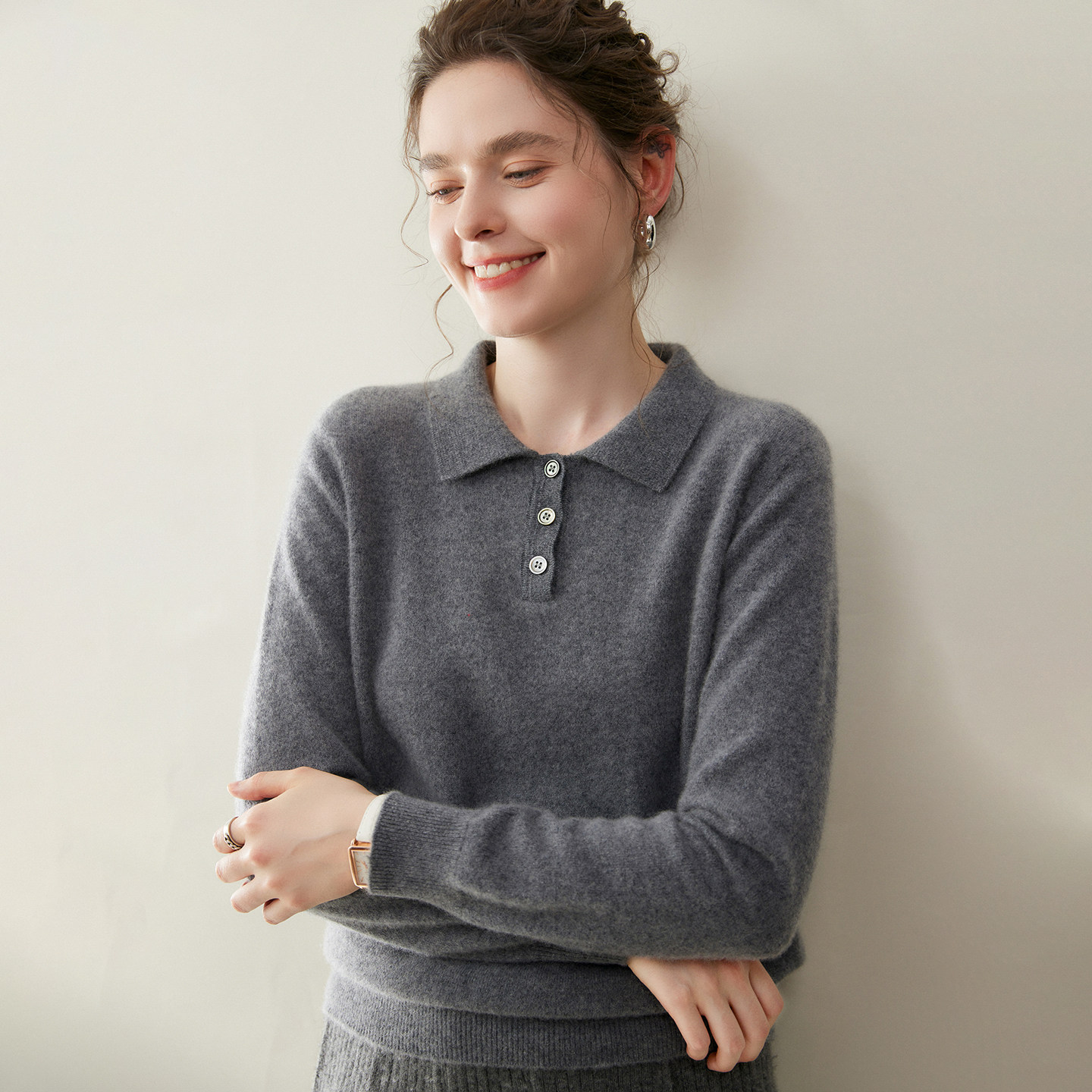 简约风羊绒衫女100%纯山羊绒POLO领套头宽松针织百搭保暖打底毛衣,女装/女士精品,羊绒衫,淘宝优惠券,粉丝福利购,淘宝优惠卷