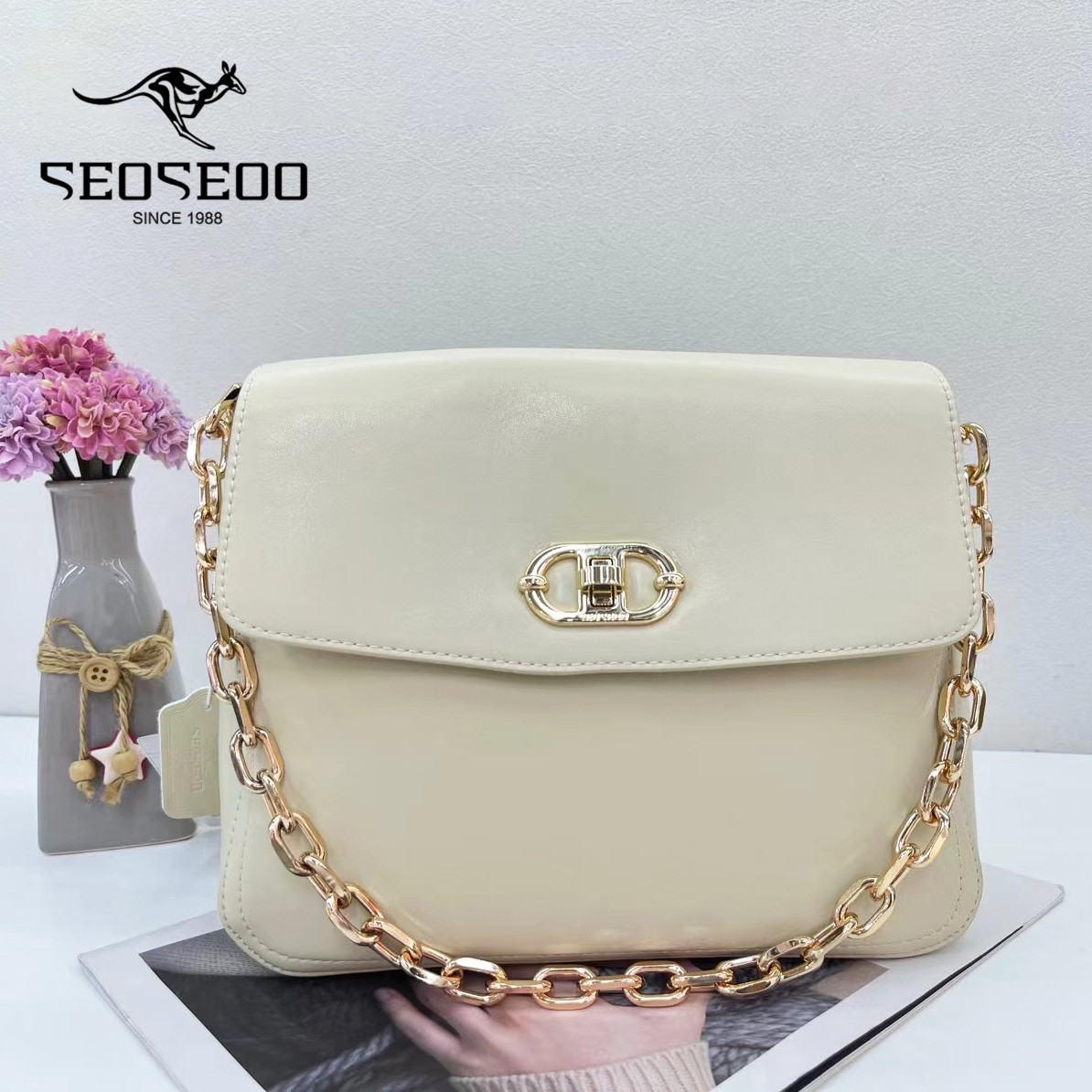 seoseoo南奥袋鼠女包2024新款潮单肩斜挎包链条腋下方包包791819