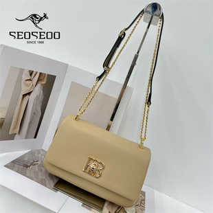 袋鼠女包2026新款 真皮牛皮链条包多隔层软面单肩斜挎包百搭792537