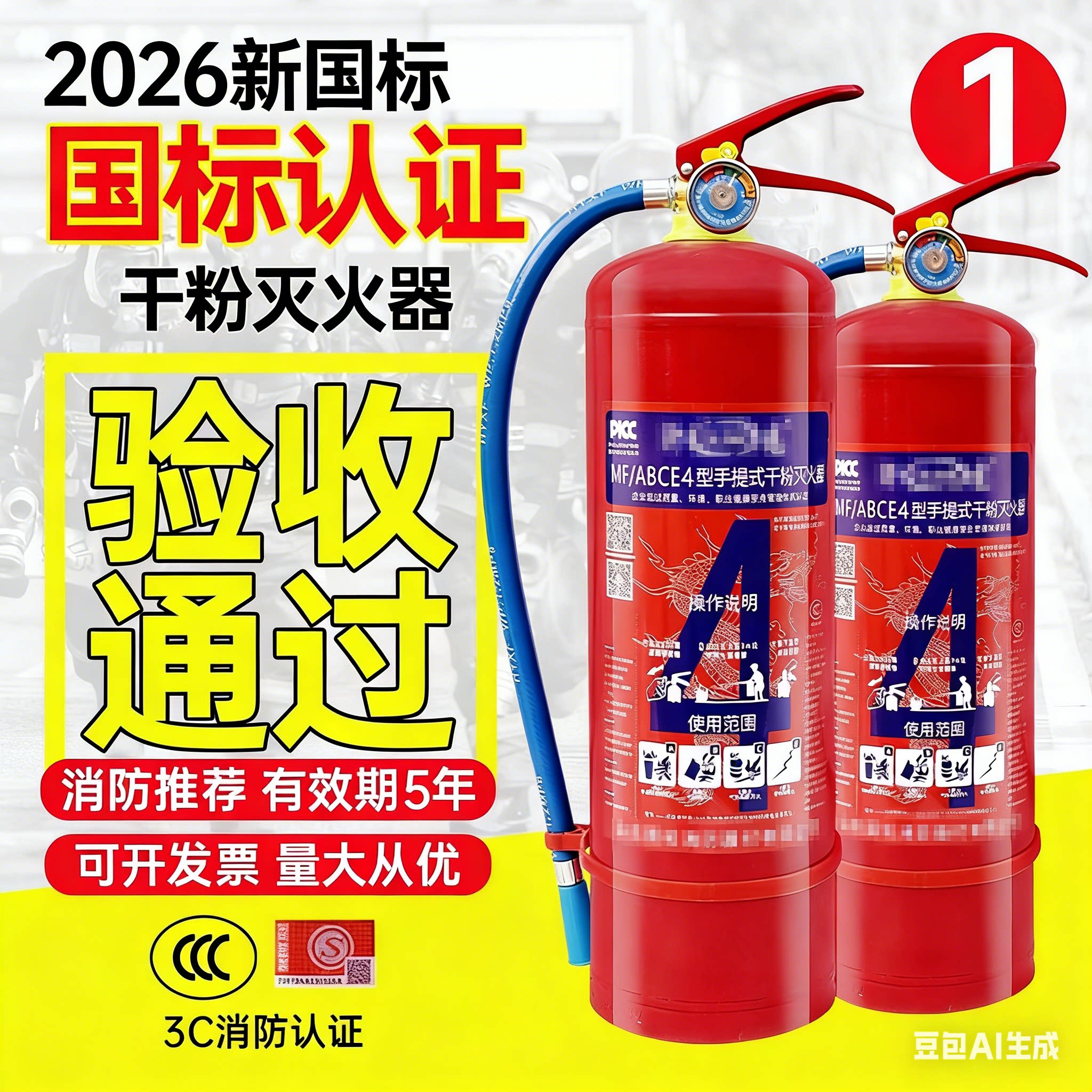灭火器商铺用4公斤家用手提式干粉5KG水基车载消防器材箱套装推车