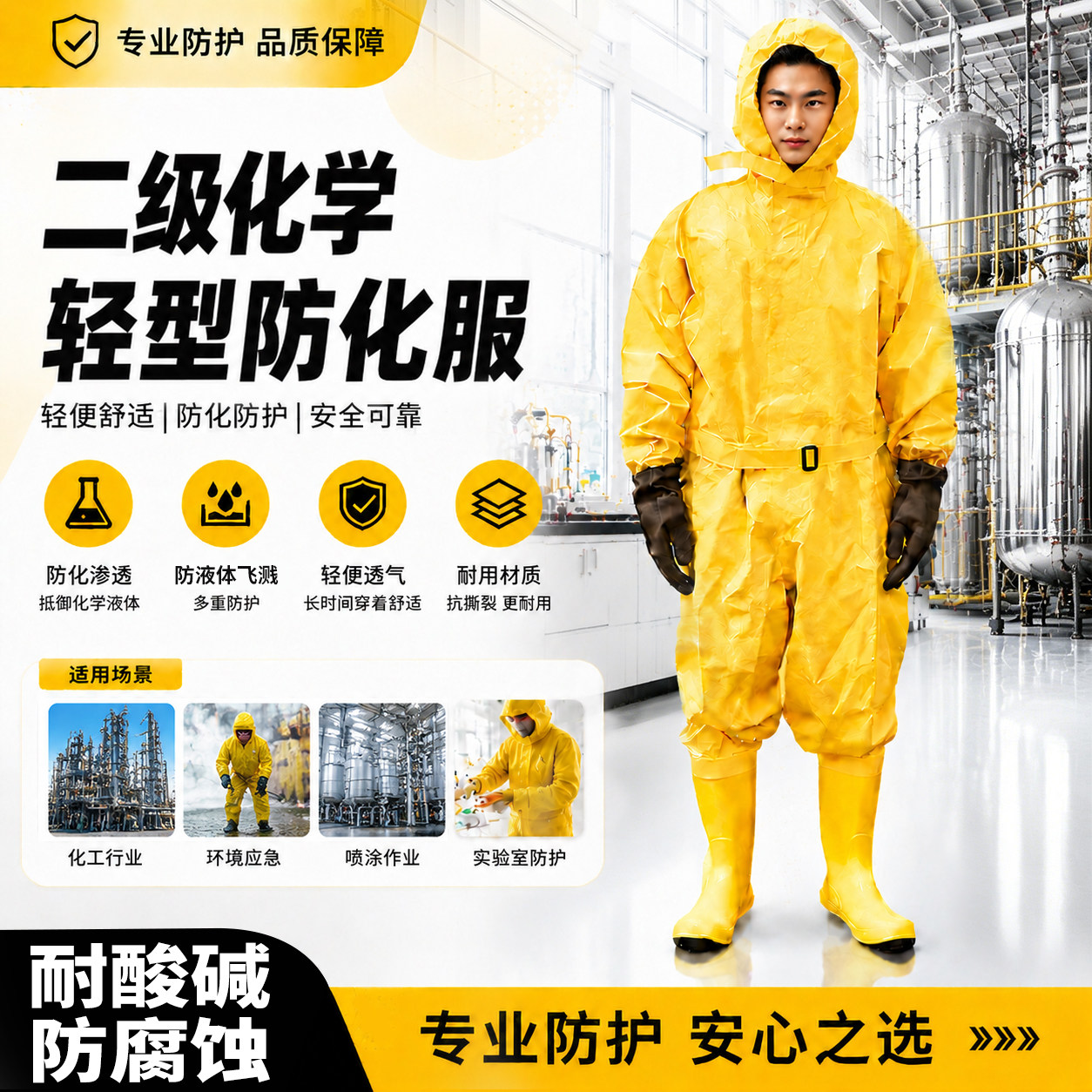 轻型防化服密封型重型简易半封闭耐酸碱连体防护化学防护服实验