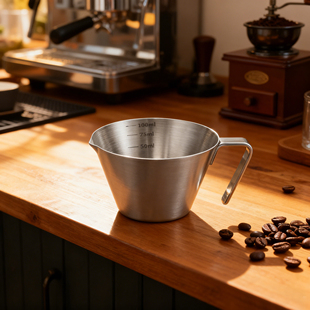 304不锈钢小号咖啡萃取杯带刻度咖啡勺盎司杯浓缩咖啡量杯带把手