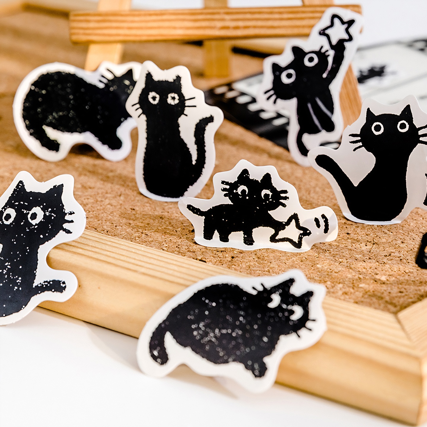 小黑猫手账贴纸可爱动物手帐素材装饰埃德加先生线条猫咪猫猫贴画