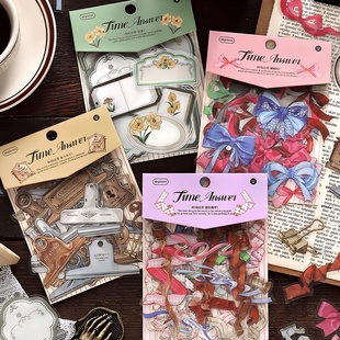 infeelme时间应答PET手帐贴纸复古素材蝴蝶结夹子手账diy打底贴画