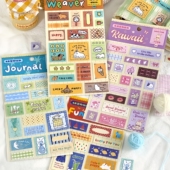 布咚标记铺布面幸运标签可爱卡通动物手帐装 饰贴纸自粘个性 布贴