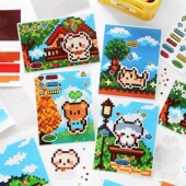 像素画拼豆贴纸卡通手工diy玩具免剪裁马赛克解压迷你拼豆豆贴画