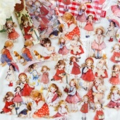 陌墨PET贴纸娃娃部屋可爱卡通人物小女孩复古手帐素材装 饰diy贴画