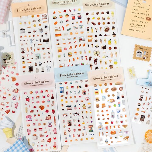 暮光慢生活贴纸饮料咖啡面包食物烘焙零食手帐素材装饰复古贴画