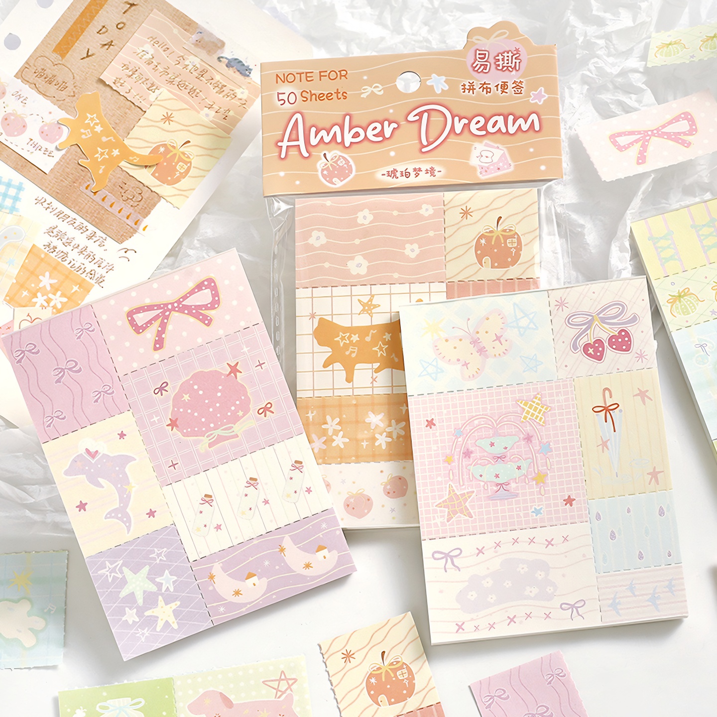 NOTE FOR梦幻小镇拼布便签本可撕无粘性手帐素材碎花手账便签纸