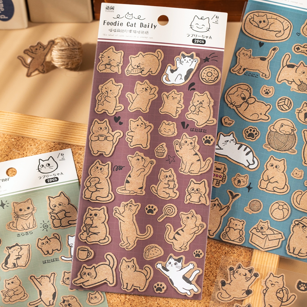 语闲喵喵萌贴猫咪手帐贴纸书可爱卡通动物猫猫喵星人手账装饰贴画