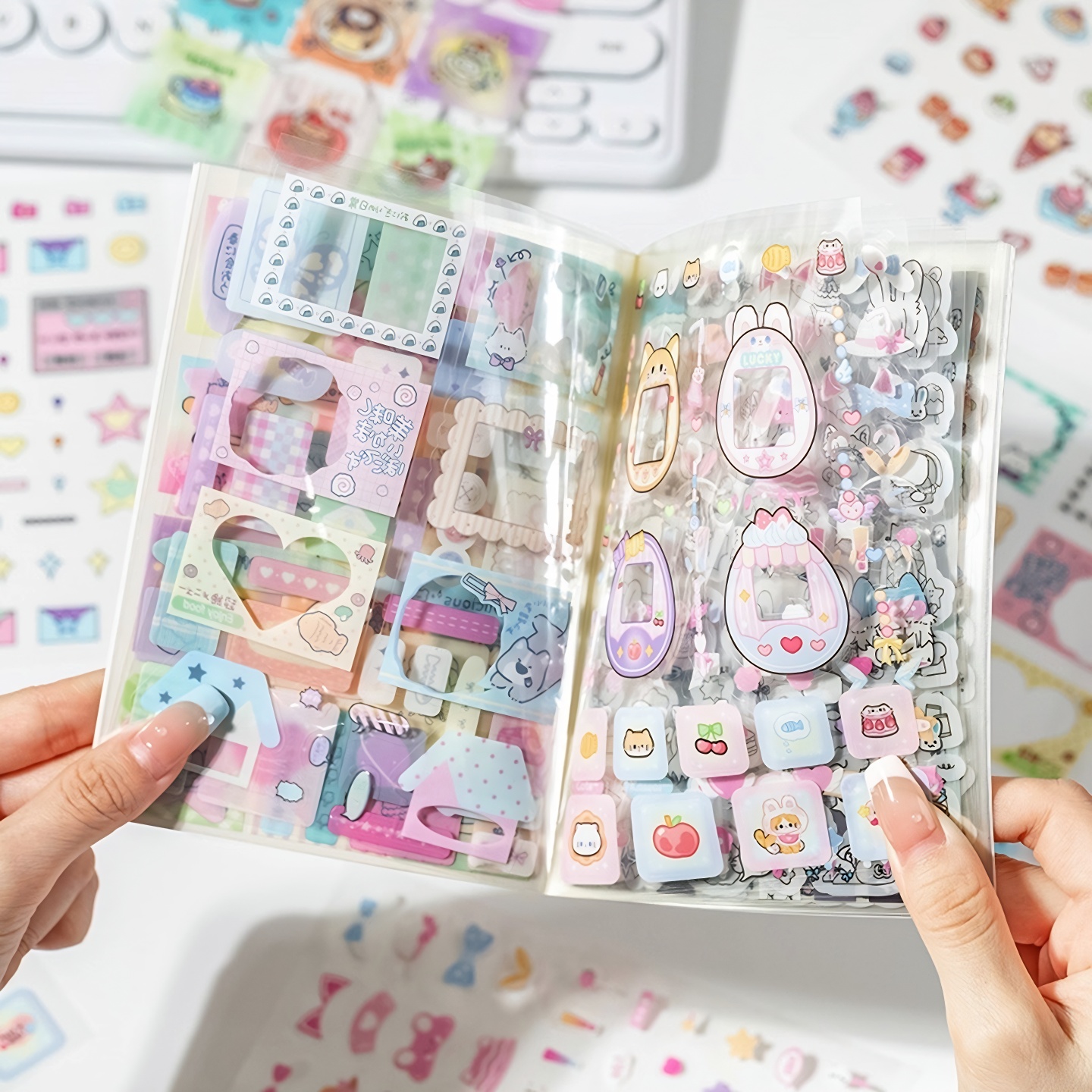缤纷时光双透pet切膜手帐贴纸书彩星星deco可爱卡通手账素材贴纸