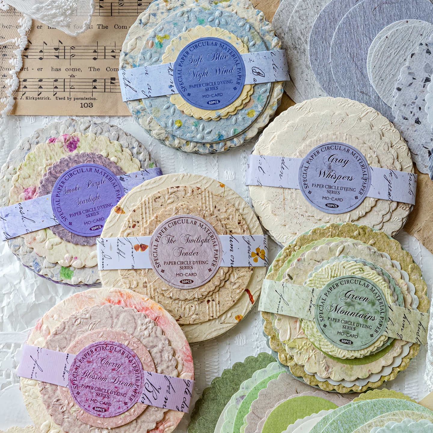 混合材质特种纸圆形便签纸复古手帐素材纸间圆片手账便签背景纸