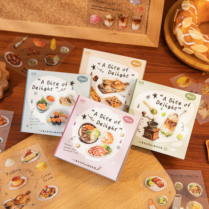 语闲一口食光方款pet手帐贴纸书可爱食物烘焙点心手账装饰diy贴画