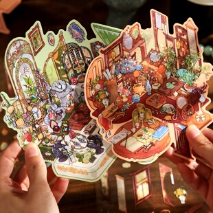 纸先生鎏金邂逅古风造景贴纸高难度微缩场景立体小屋解压手工贴画