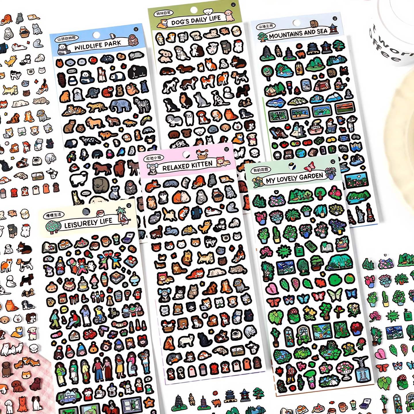 奇想日记亮膜手帐贴纸可爱卡通线条风动物切膜deco拍立得装饰贴画