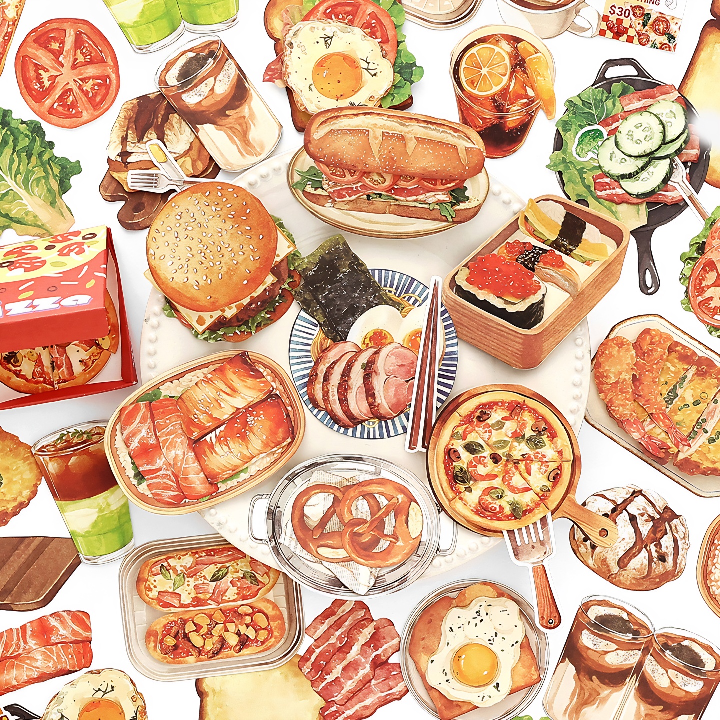 新鲜卖场手工趣味便签纸面包咖啡昭和古早复古手帐拼贴素材贴纸