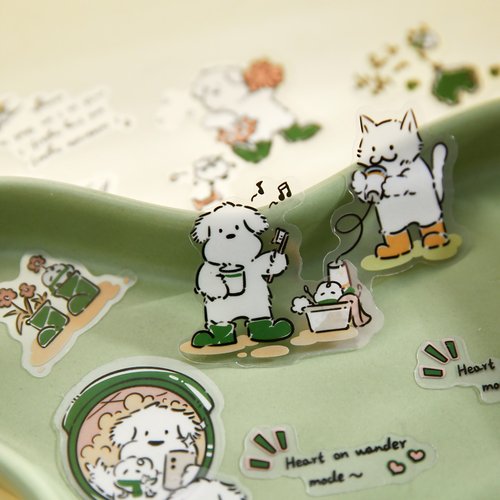 穿雨鞋的猫猫狗狗可爱手帐贴纸