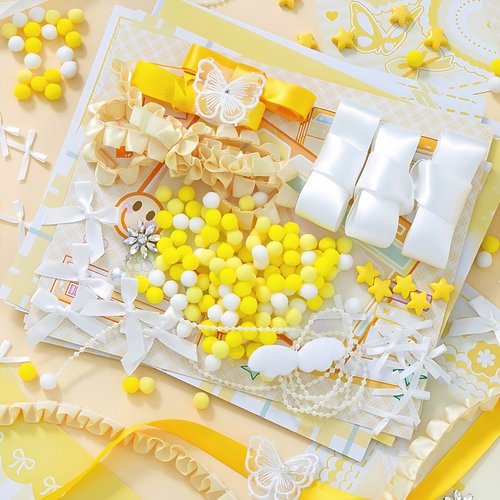 扎包丝带蕾丝diy痛包材料谷美贴纸背景纸黄色扎板痛板填充物全套
