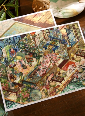 纸先生别问时春古风建筑花坞藏珍画舫风雅造景贴纸微缩场景贴画