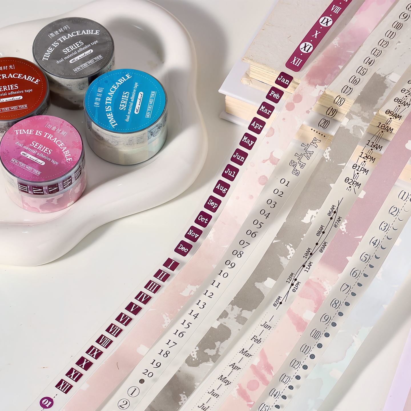 时间有迹可寻双材质日付小拉条手帐pet和纸胶带日期数字手账贴纸