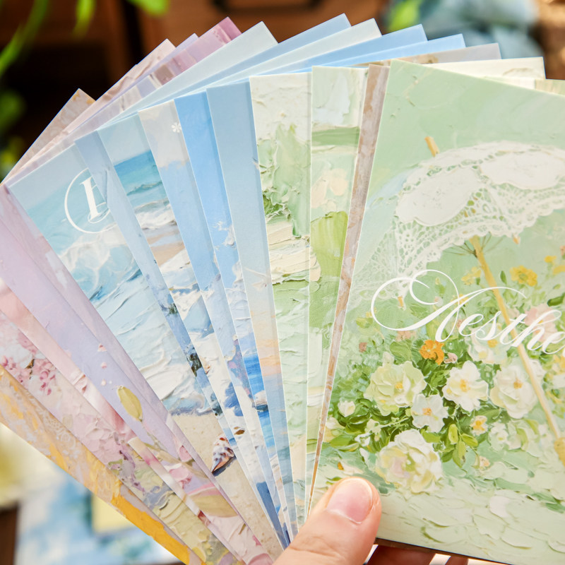 梦中画廊浪漫明信片复古油画风贺卡生日风景文艺名画小卡片