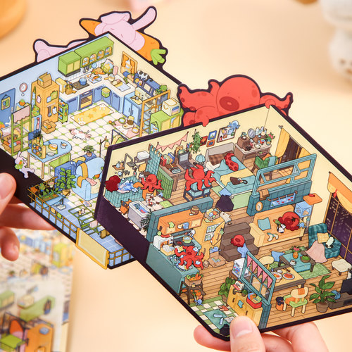 呦呦布林宅家小剧场可爱造景贴纸立体小屋3d微缩场景diy解压贴画