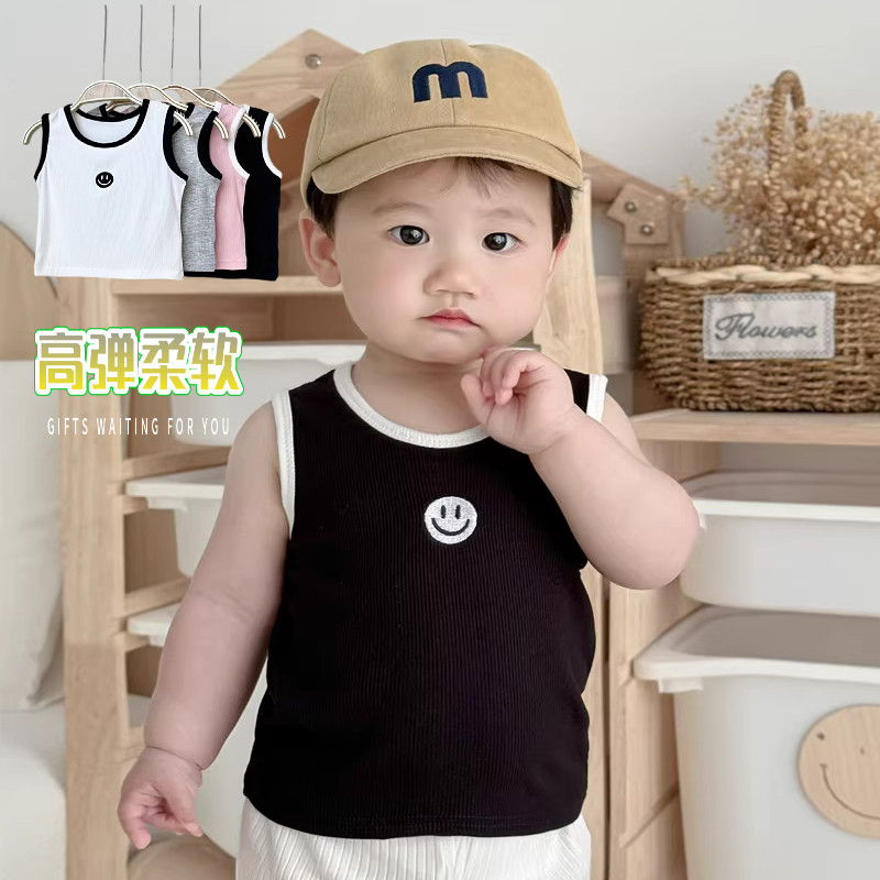 夏季薄款宝宝小童凉快网红婴幼儿弹力莫代尔运动无袖背心上衣T恤