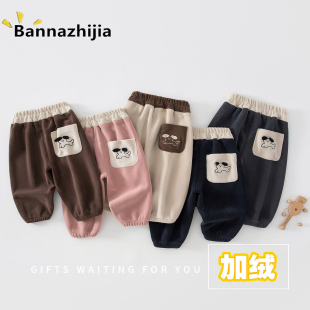 加绒宝宝卫裤小童秋冬季儿童休闲宽松运动裤休闲裤男童女童长裤
