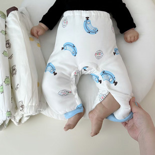 子幼儿保暖裤 夹棉开扣裤 初生男女宝宝带按扣秋冬季 新生儿婴儿棉裤