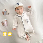 夏季 洋气婴儿莫代尔凉快衣服新生儿无骨男女宝宝连体衣爬服 薄款