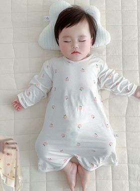 婴儿无骨男女宝宝莫代尔居家睡衣婴幼儿长袖空调服薄款睡袋连体衣