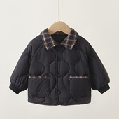 宝宝翻领简约儿童加厚羽绒服外套男童女童中小童90白鸭绒外套冬季