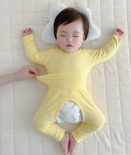 婴儿无骨莫代尔长袖长裤睡衣薄款护肚套装夏季男女宝宝衣服空调服