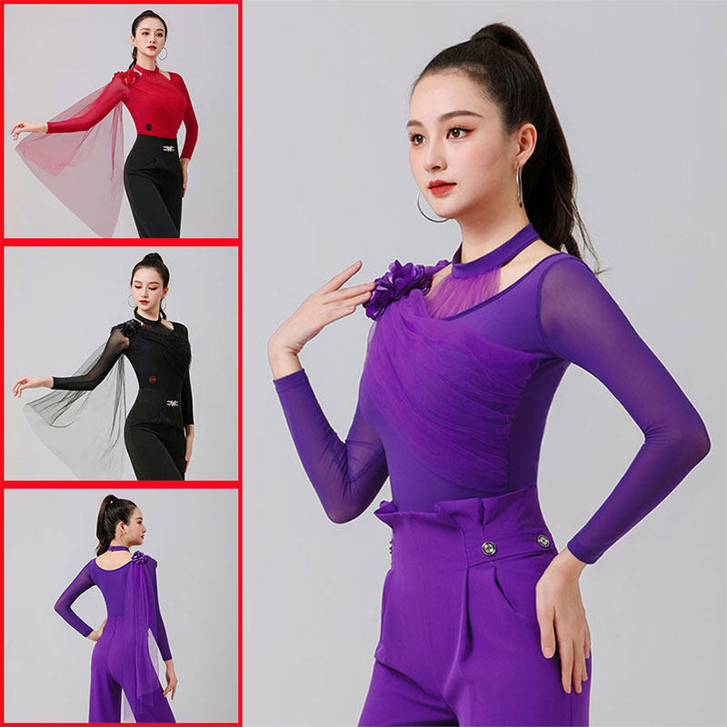 自带胸垫舞蹈服丹宝罗连体衣长袖