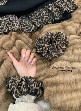 Creamy糕糕 小豹猫 元英同款莱赛尔甜美少女豹纹大肠发圈头绳发饰
