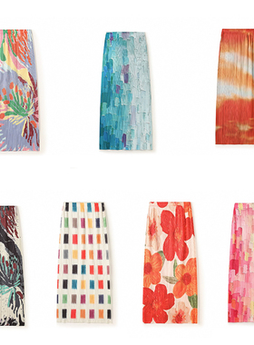 小众设计三宅褶皱印花松紧腰百搭显瘦包裹裙休闲开叉直筒半身裙女