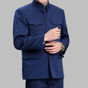 爸爸中山服老人老式 春秋薄款 夹克衫 大码 单层外套衣 中老年人中山装