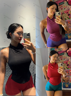 KIYA PEACH顾纯欲风性感荡领半高领无袖背心女修身显身材运动背心