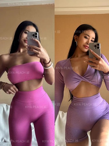 KIYA PEACH顾df交叉背提花可拆胸垫无防滑条抹胸无缝提臀健身裤