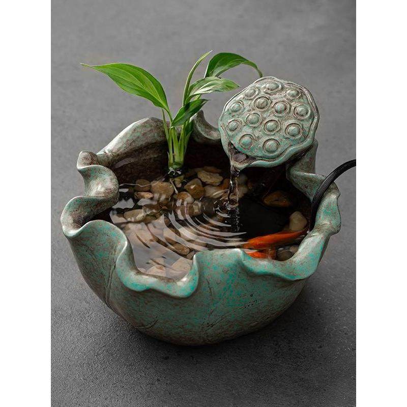 中式陶瓷循环流水摆件转运玄关客厅办公室招财桌面电视柜开业礼物