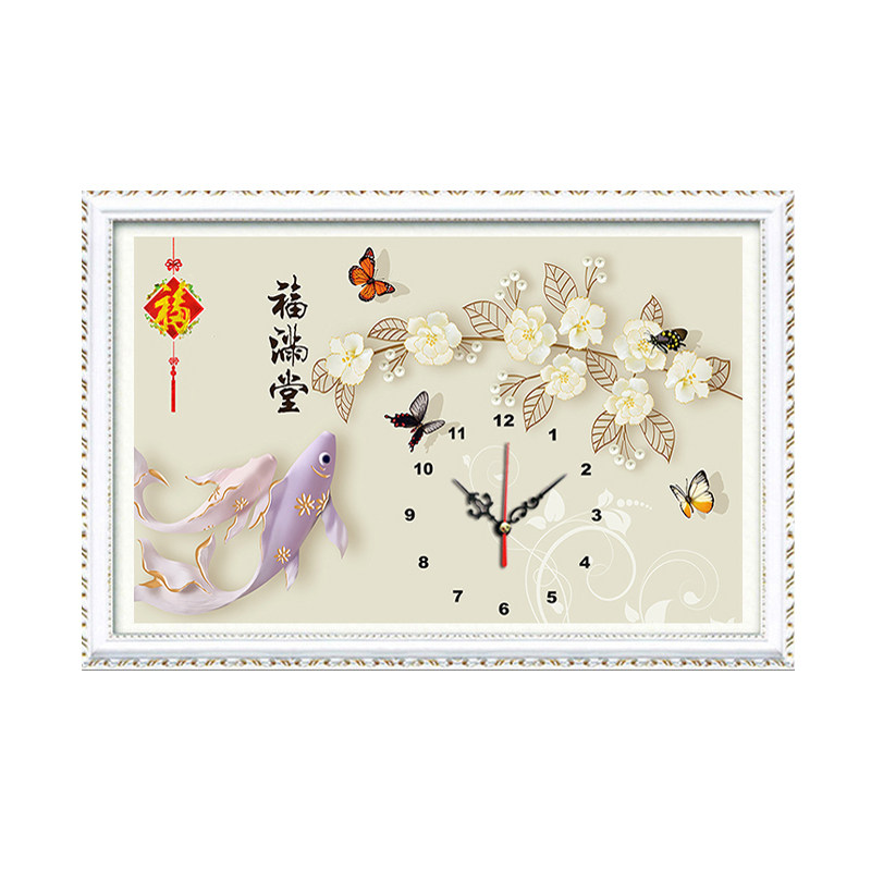 点贴钻十字绣新款砖石绣现代简约客厅餐厅鱼钟表5d钻石画满钻卧室