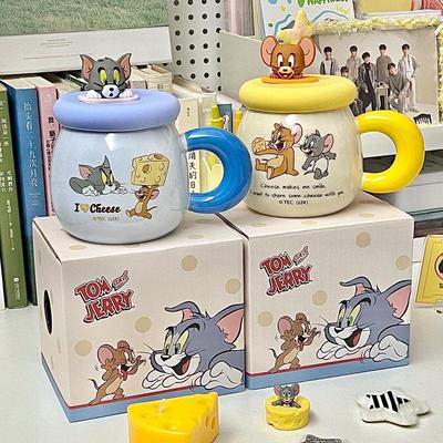 可爱猫和老鼠陶瓷杯子带盖子男女生情侣生日礼物儿童吸管马克杯礼